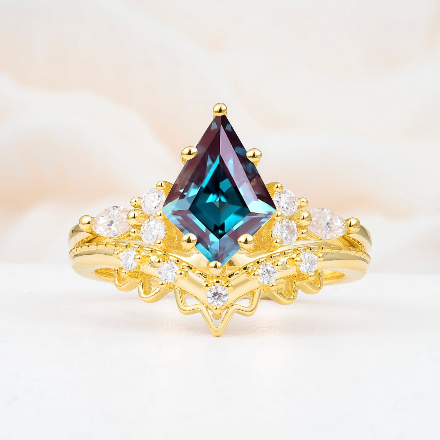 Kite Cut Alexandrite Bridal Ring Set Bridal Ring Set