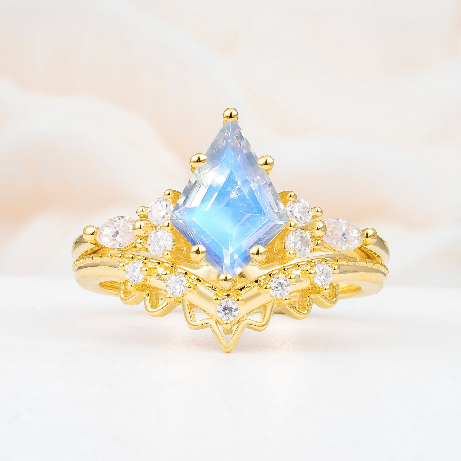 Kite Cut Moonstone Bridal Ring Set Bridal Ring Set