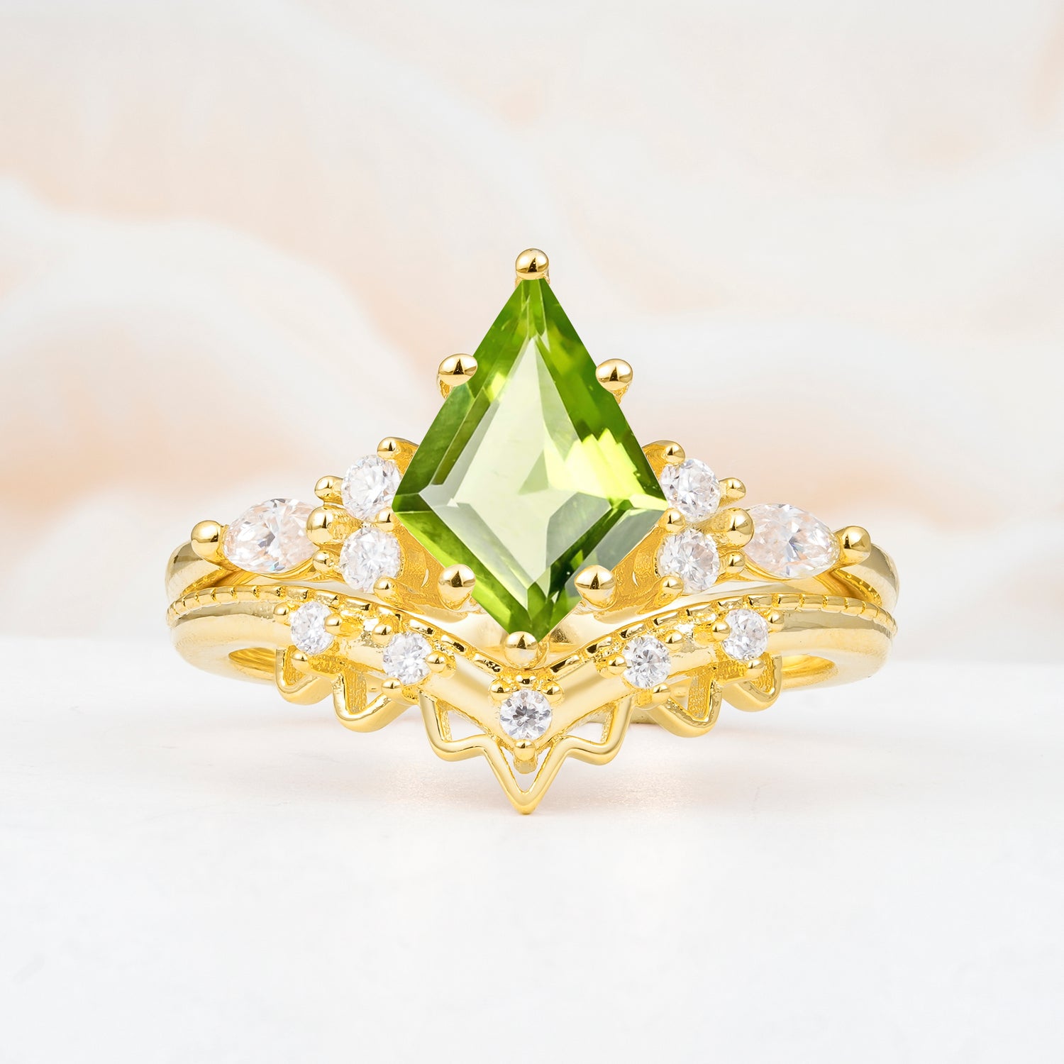 Kite Cut Peridot Bridal Ring Set Bridal Ring Set