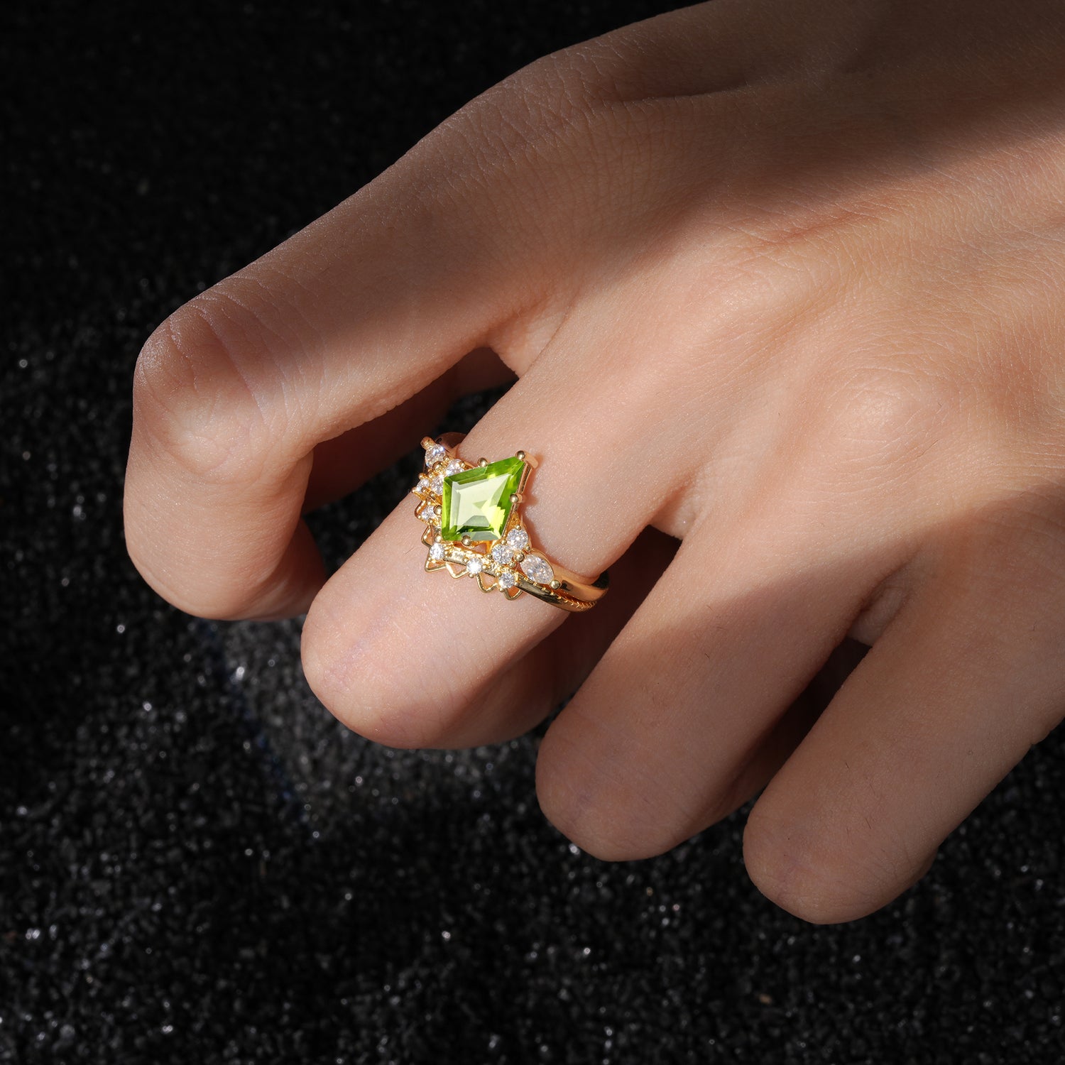Kite Cut Peridot Bridal Ring Set Bridal Ring Set
