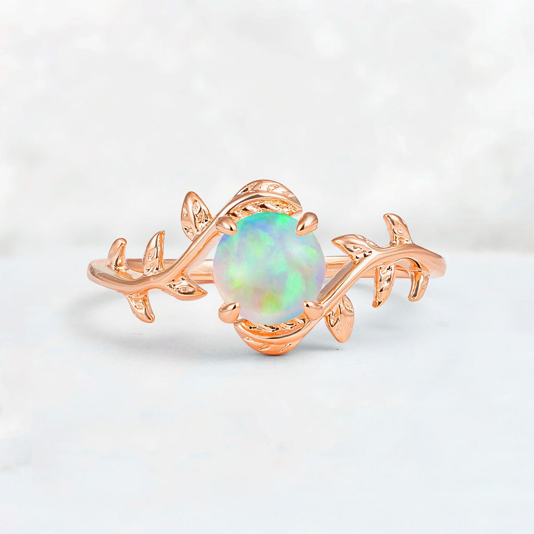 Round Cut Nature-Inspired Fire Opal Solitaire Engagement Ring - Additional view