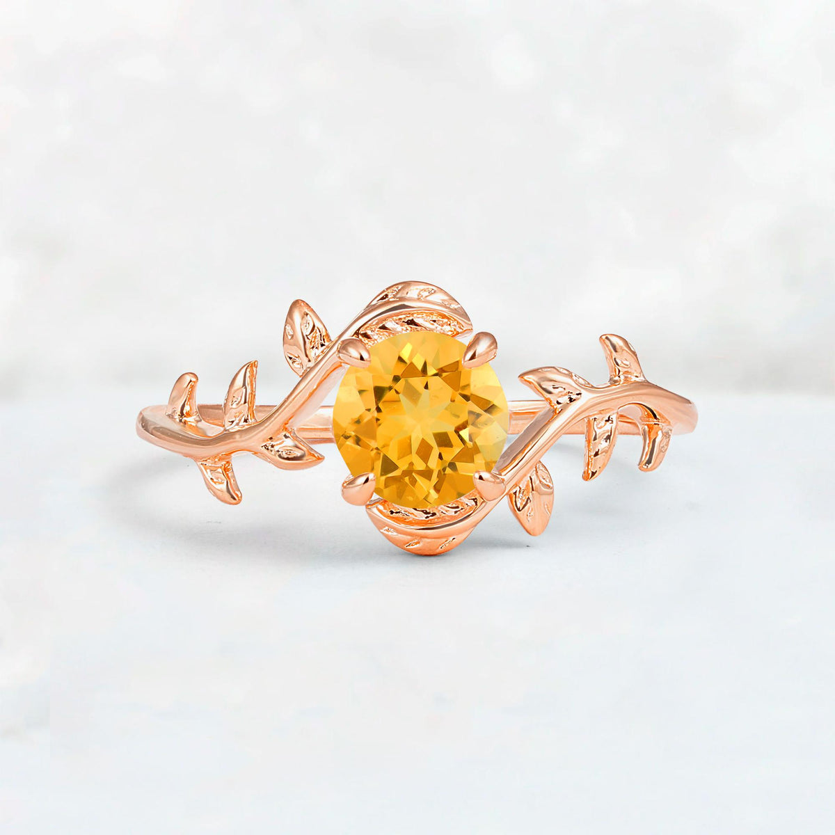 Round Cut Nature-Inspired Citrine Solitaire Engagement Ring - Additional view