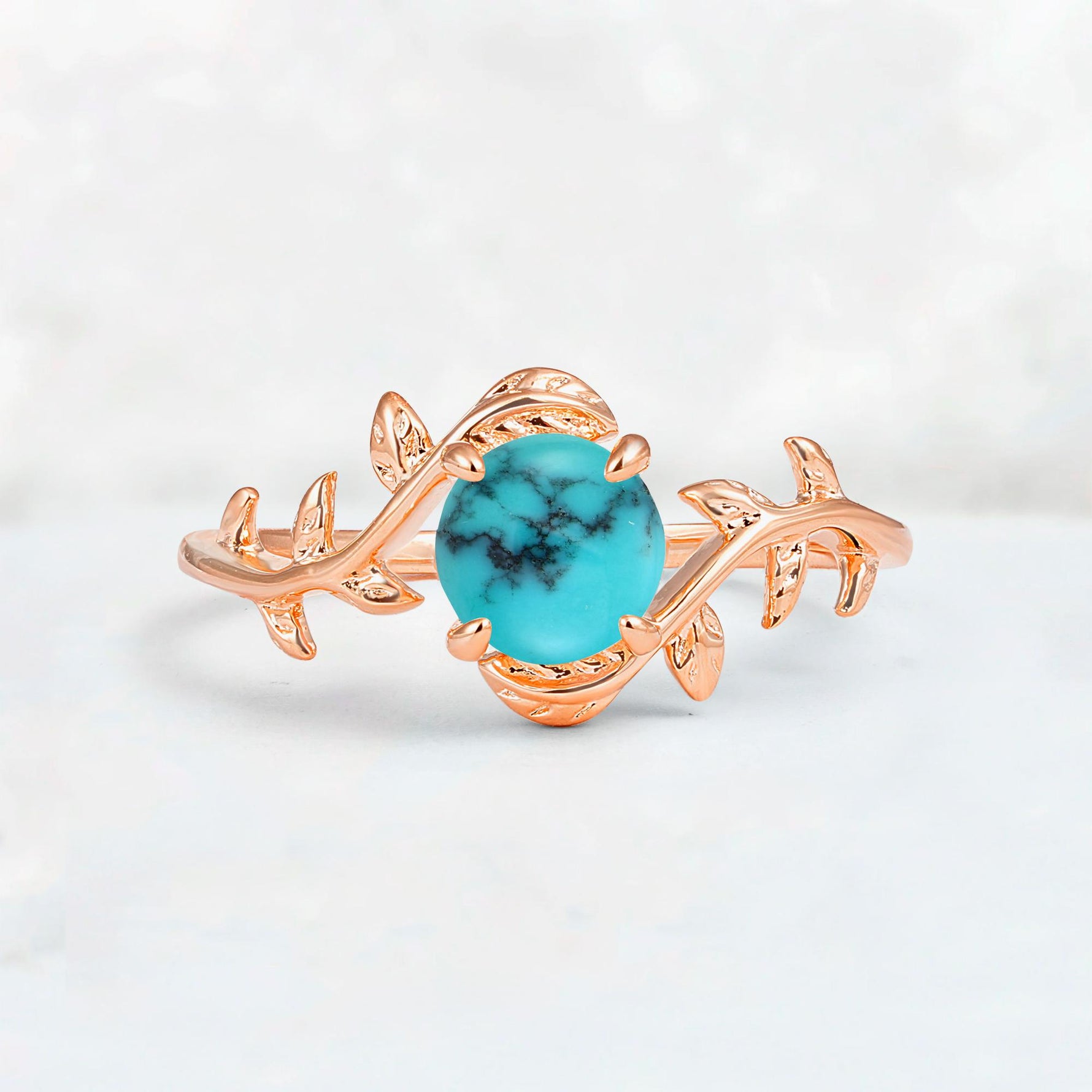 Round Cut Nature-Inspired Turquoise Solitaire Engagement Ring - Additional view