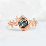 Round Cut Nature-Inspired Black Rutilated Quartz Solitaire Engagement Ring - Additional view