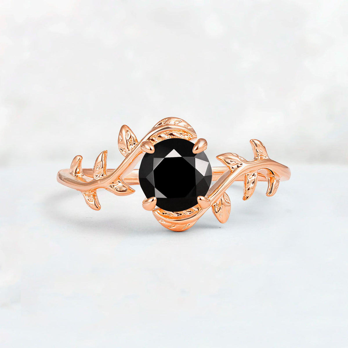 Round Cut Nature-Inspired Black Onyx Solitaire Engagement Ring - Additional view