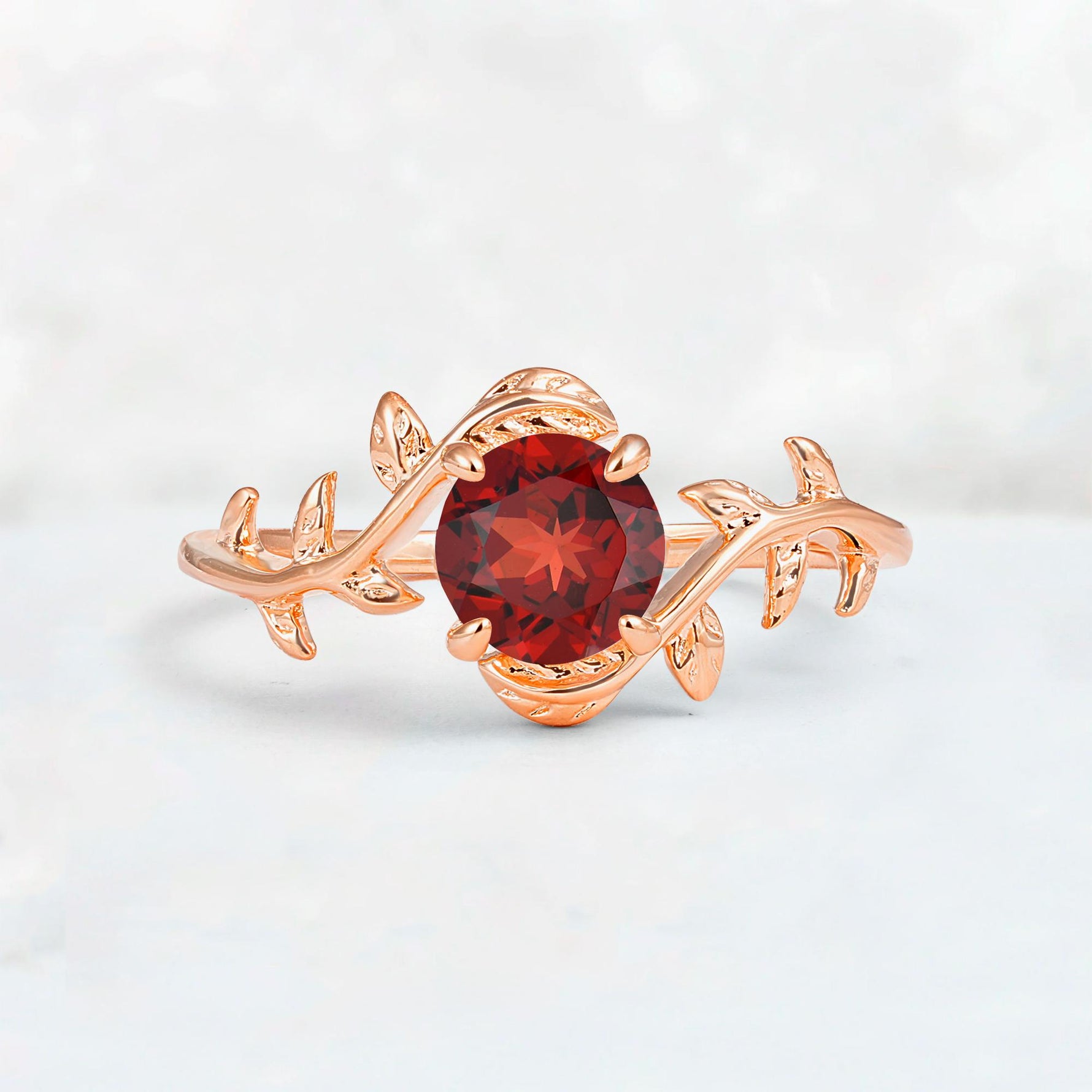 Round Cut Nature-Inspired Garnet Solitaire Engagement Ring - Additional view