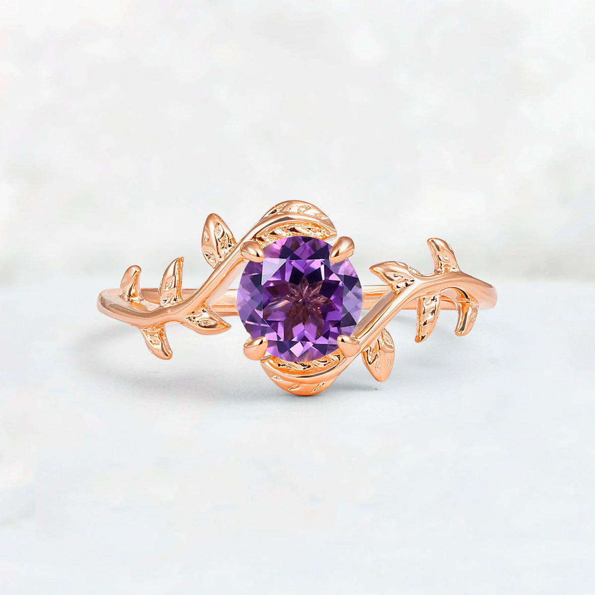 Round Cut Nature-Inspired Amethyst Solitaire Engagement Ring - Additional view