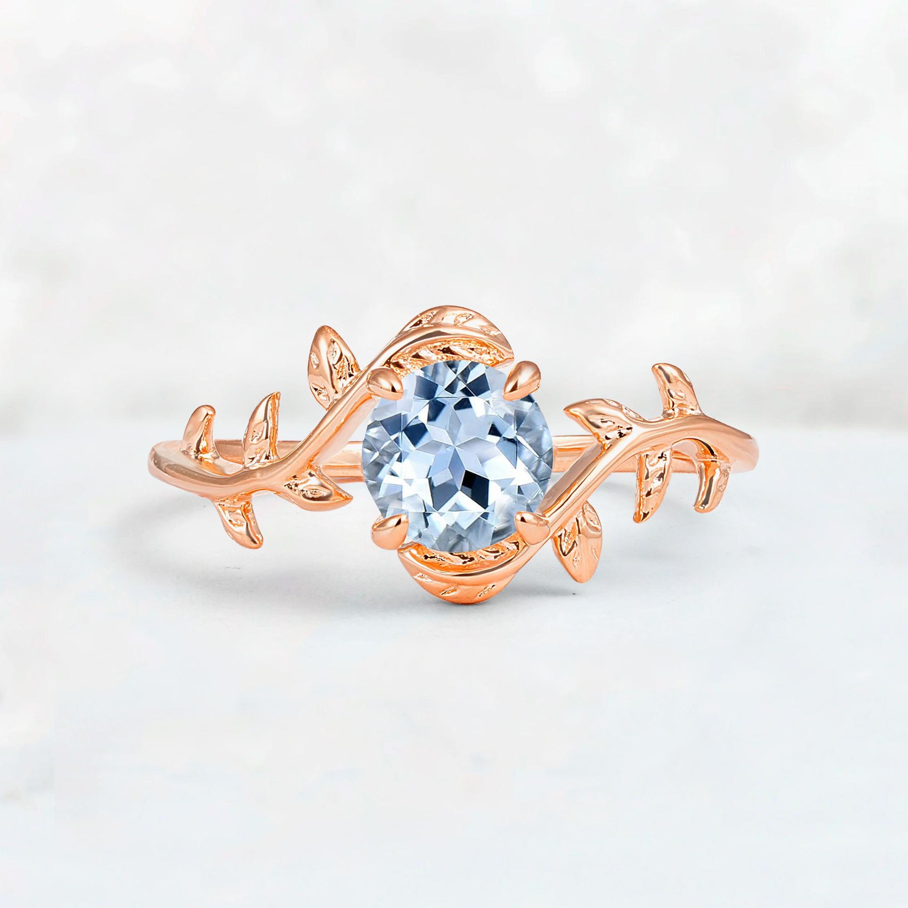 Round Cut Nature-Inspired Aquamarine Solitaire Engagement Ring - Additional view