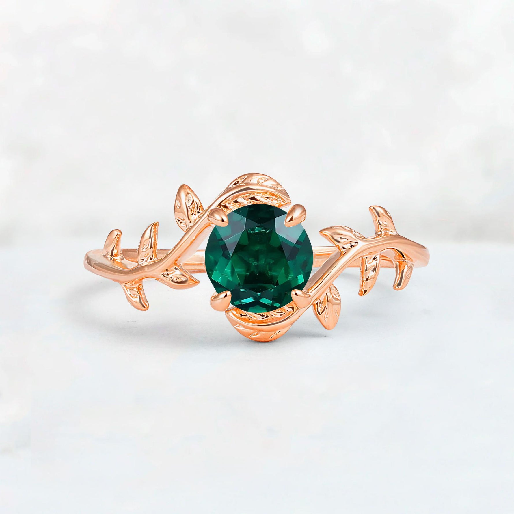 Round Cut Nature-Inspired Emerald Solitaire Engagement Ring - Additional view