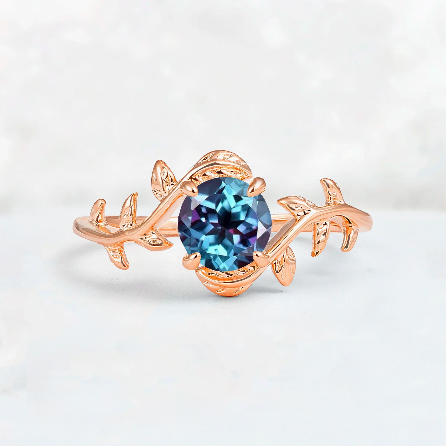 Round Cut Nature-Inspired Alexandrite Solitaire Engagement Ring - Additional view