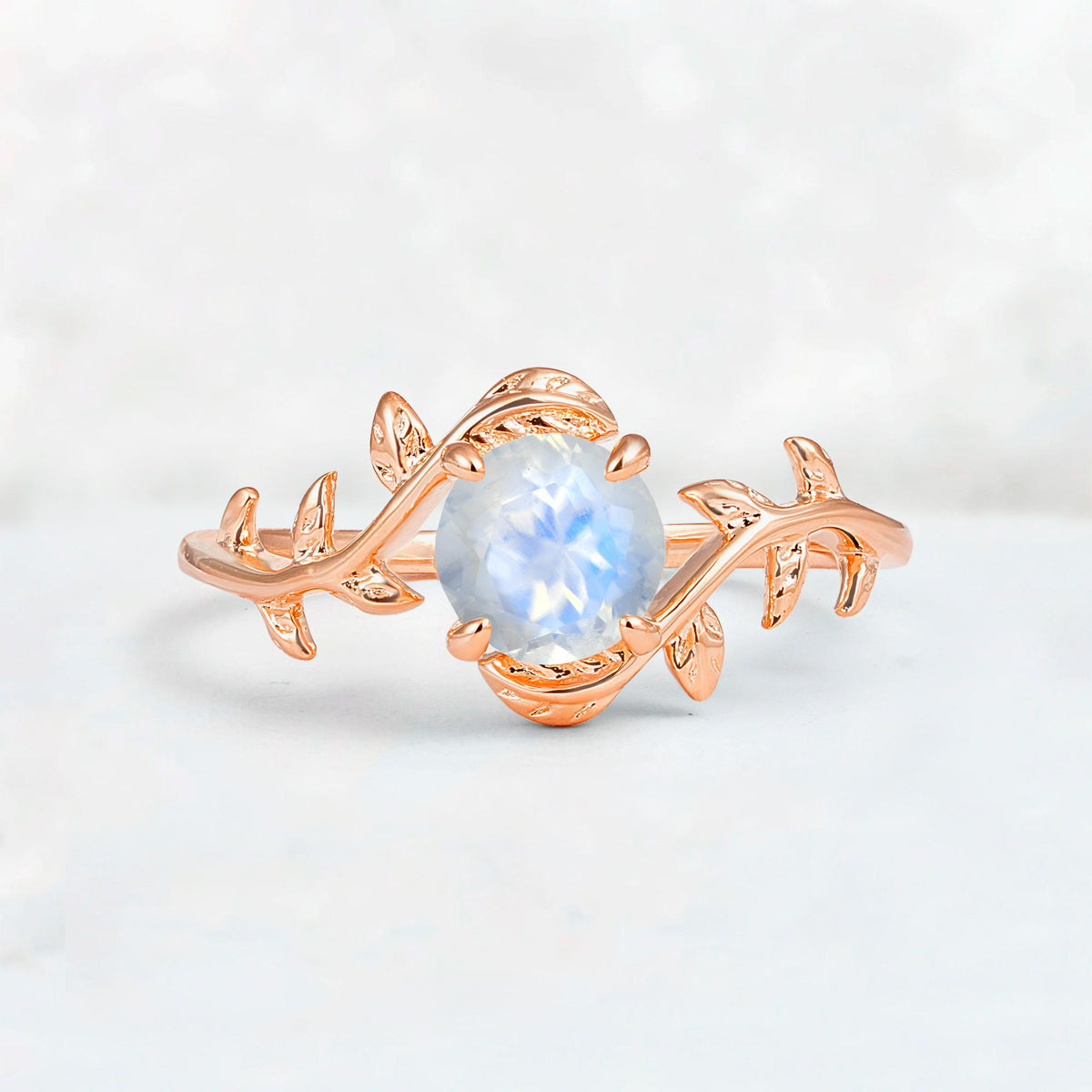 Round Cut Nature-Inspired Moonstone Solitaire Engagement Ring - Additional view