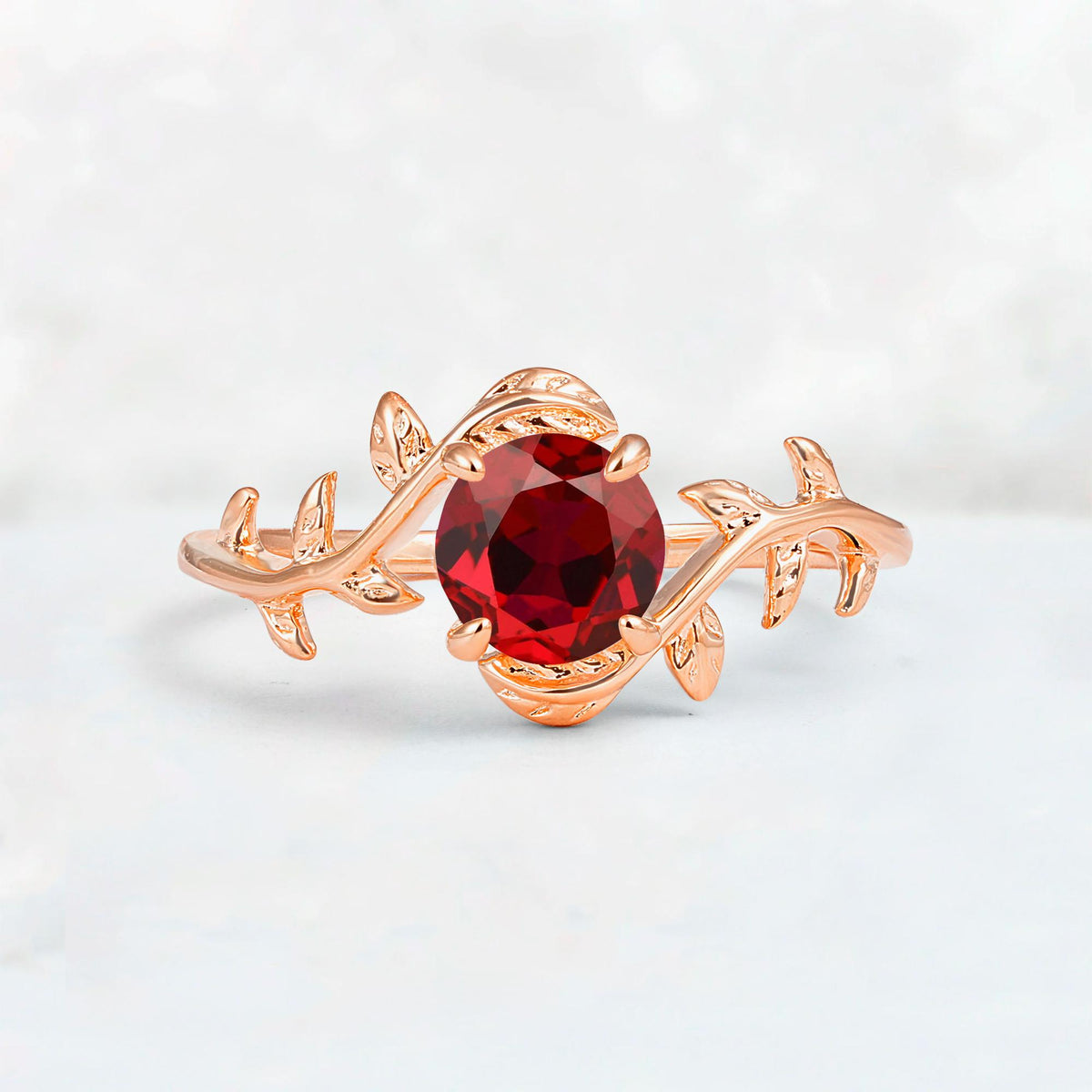 Round Cut Nature-Inspired Ruby Solitaire Engagement Ring - Additional view