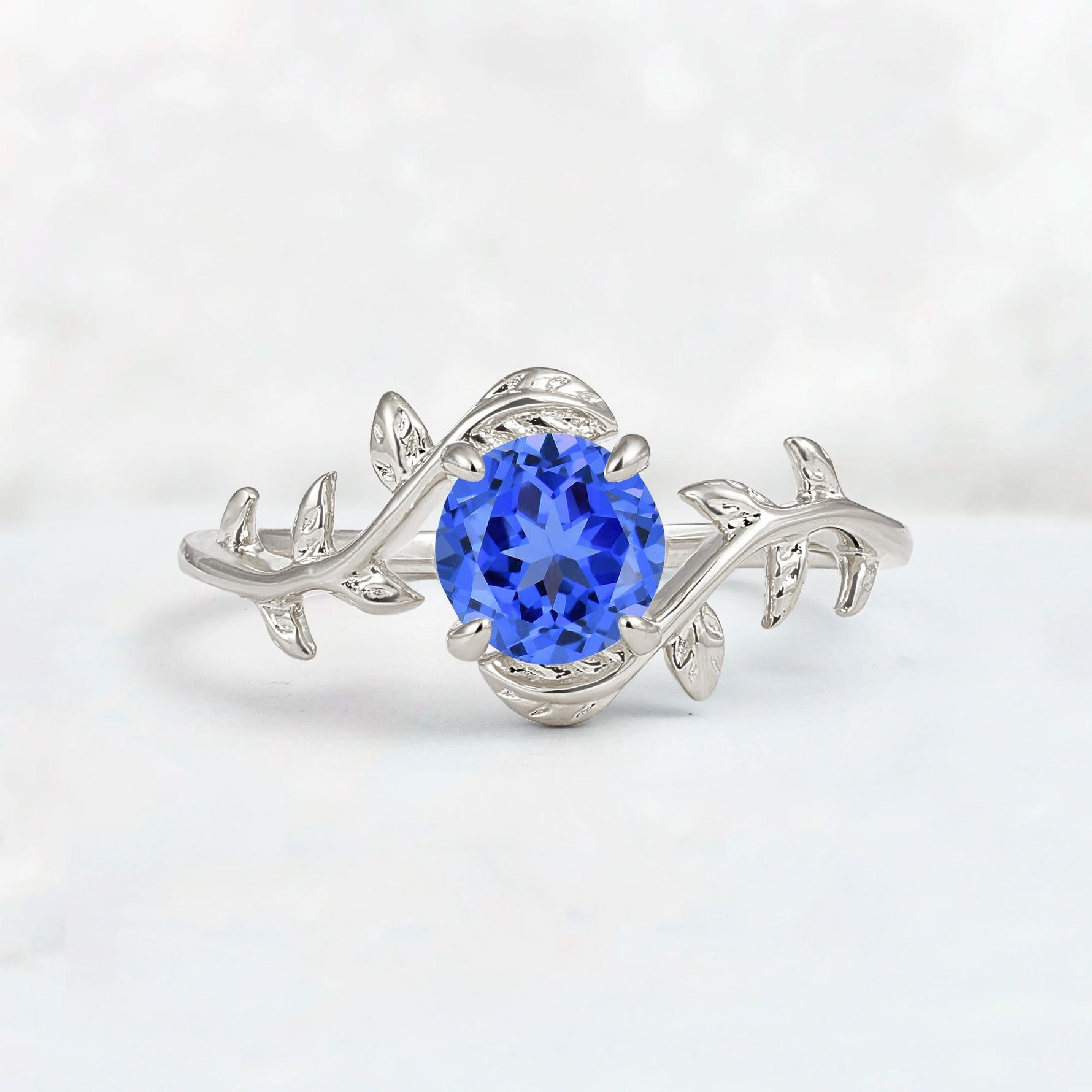 Round Cut Nature-Inspired Sapphire Solitaire Engagement Ring - Additional view