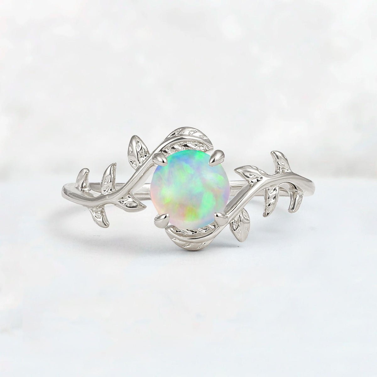 Round Cut Nature-Inspired Fire Opal Solitaire Engagement Ring - Additional view