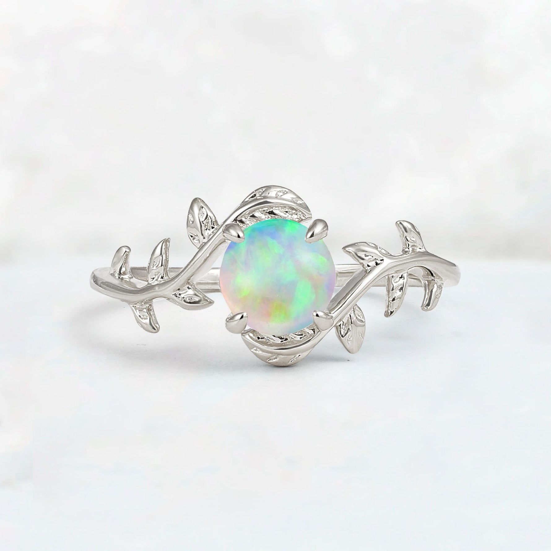Round Cut Nature-Inspired Fire Opal Solitaire Engagement Ring - Additional view