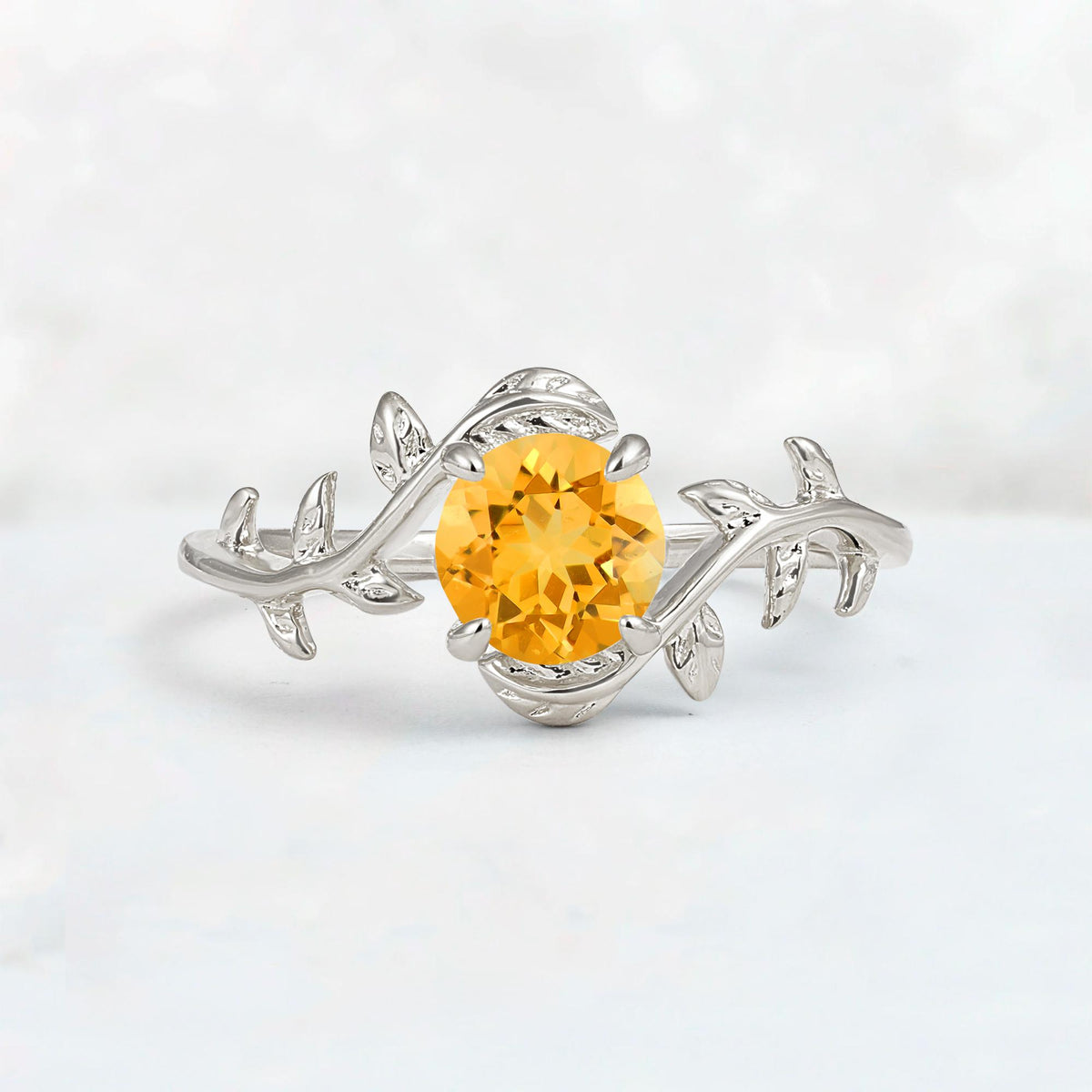 Round Cut Nature-Inspired Citrine Solitaire Engagement Ring - Additional view