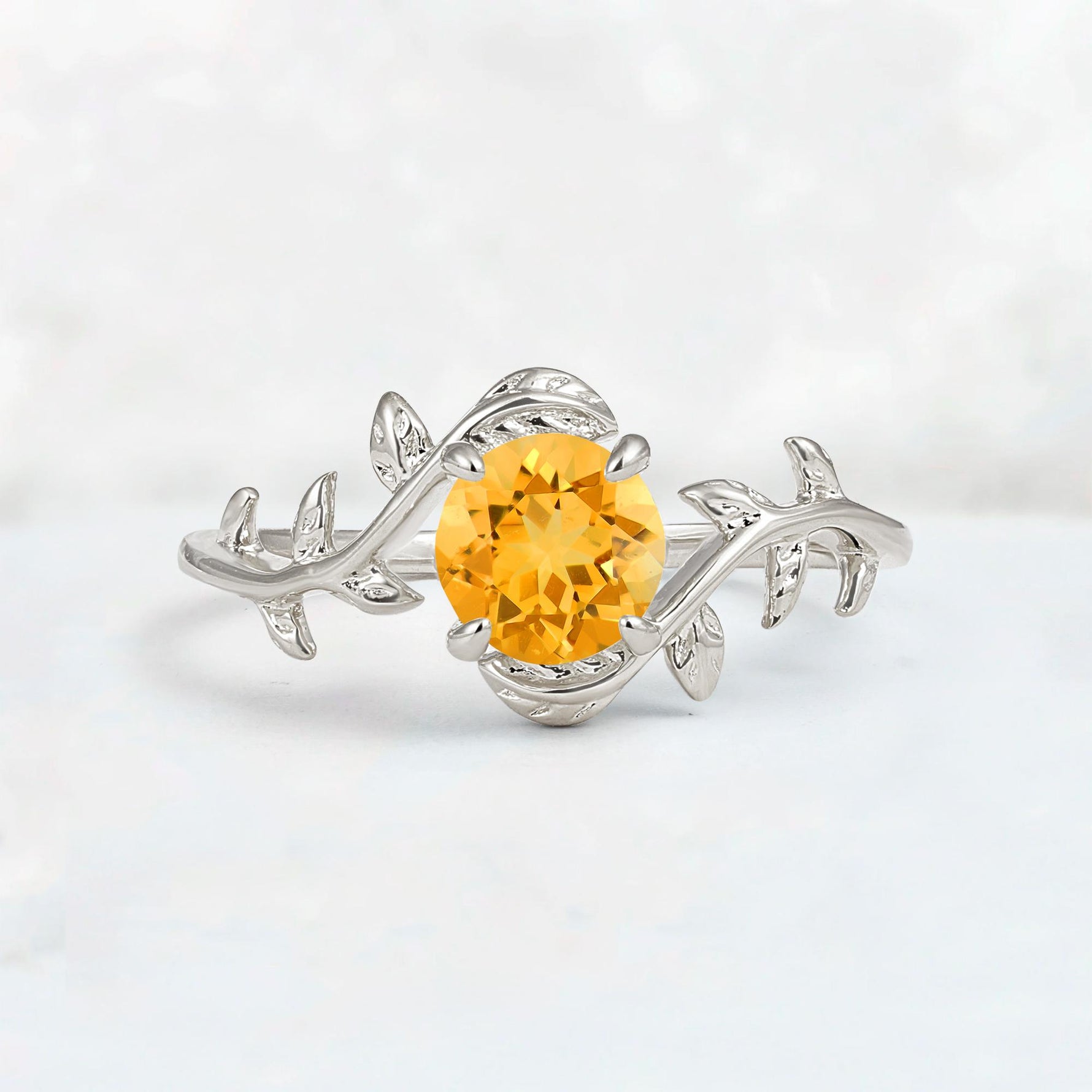 Round Cut Nature-Inspired Citrine Solitaire Engagement Ring - Additional view