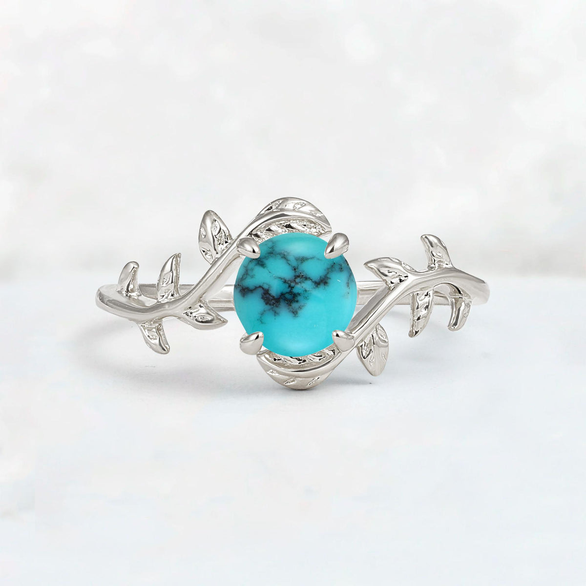 Round Cut Nature-Inspired Turquoise Solitaire Engagement Ring - Additional view