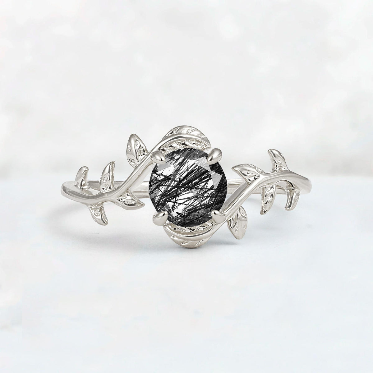 Round Cut Nature-Inspired Black Rutilated Quartz Solitaire Engagement Ring - Additional view