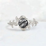 Round Cut Nature-Inspired Black Rutilated Quartz Solitaire Engagement Ring - Additional view