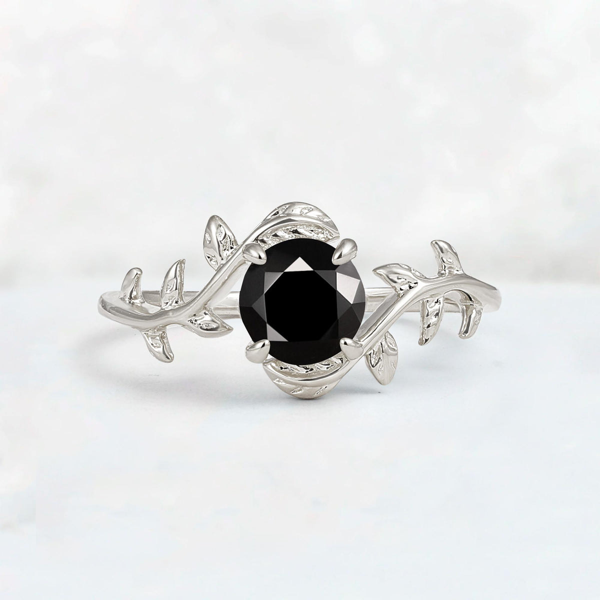 Round Cut Nature-Inspired Black Onyx Solitaire Engagement Ring - Additional view