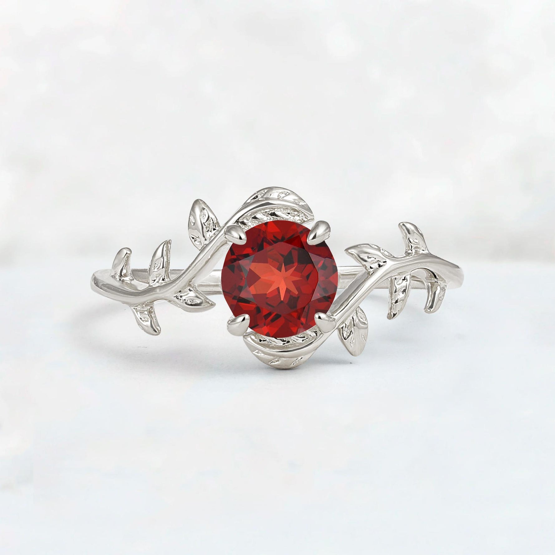 Round Cut Nature-Inspired Garnet Solitaire Engagement Ring - Additional view