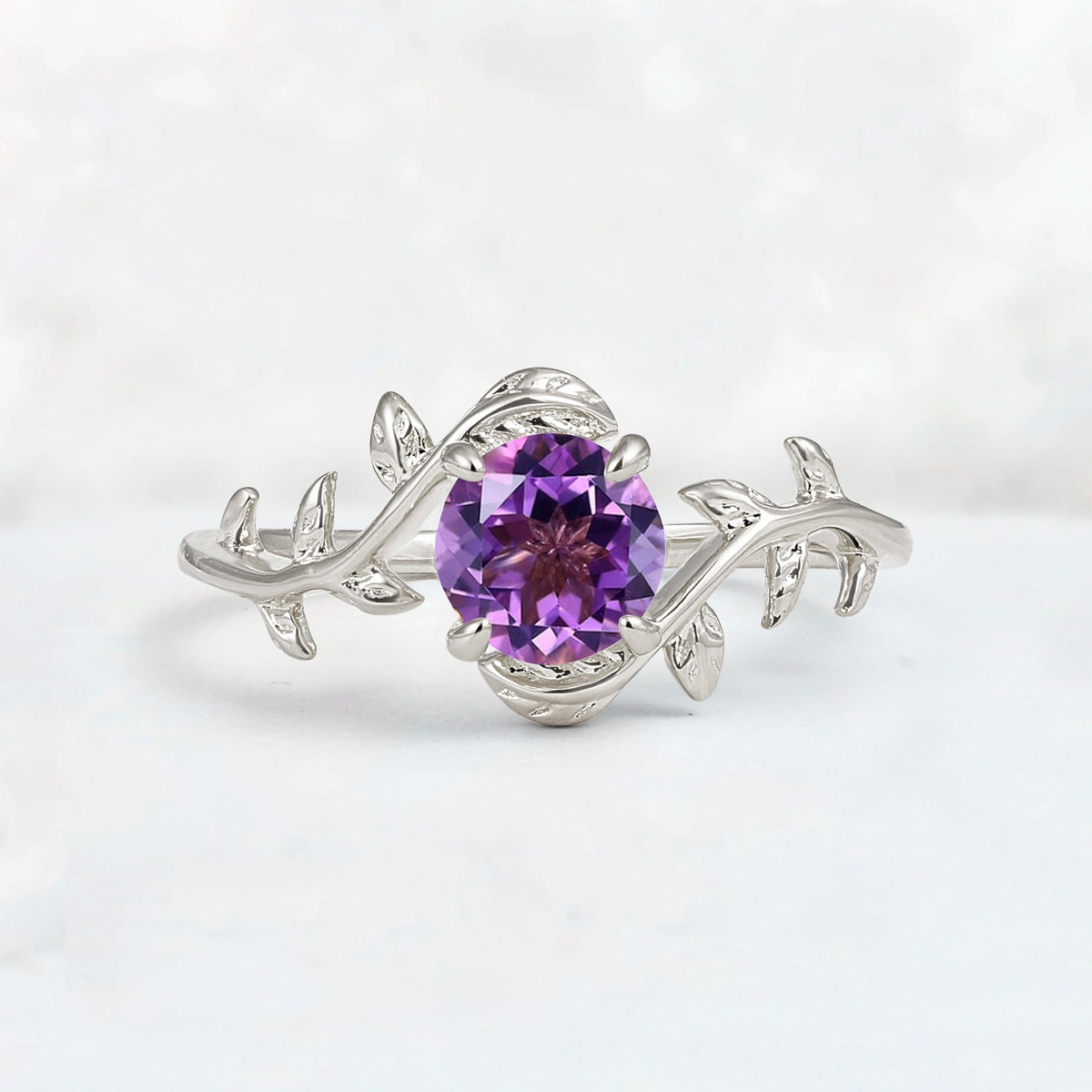Round Cut Nature-Inspired Amethyst Solitaire Engagement Ring - Additional view