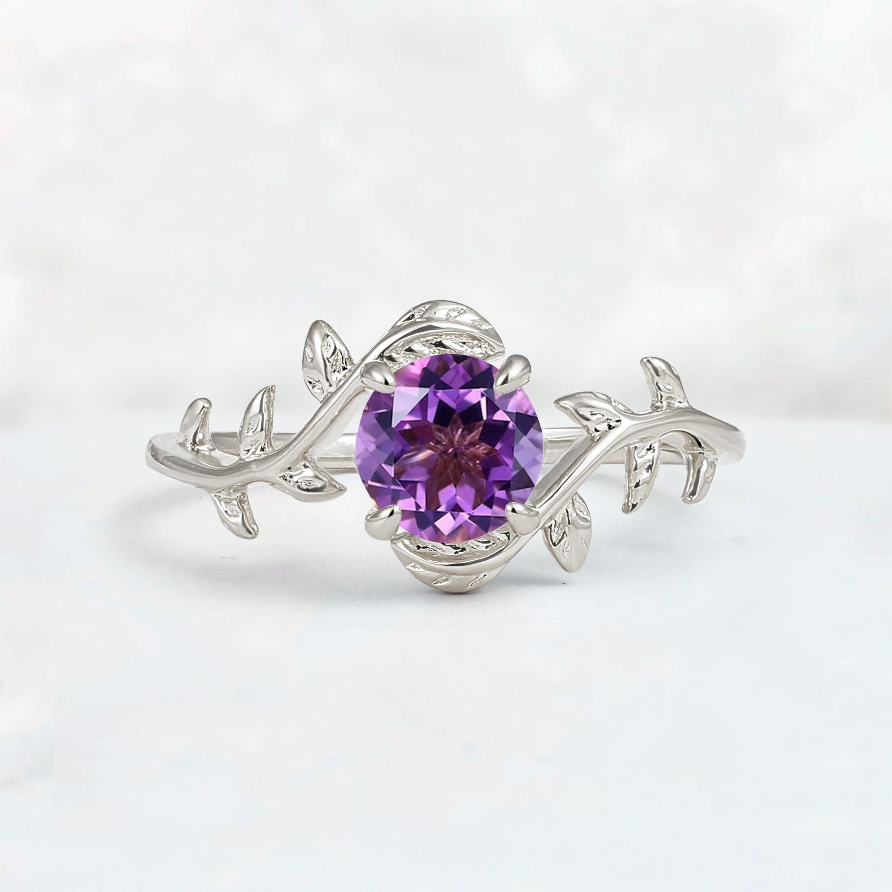 Round Cut Nature-Inspired Amethyst Solitaire Engagement Ring - Additional view