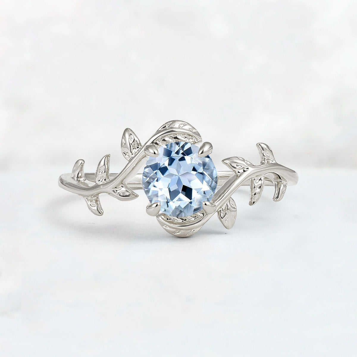 Round Cut Nature-Inspired Aquamarine Solitaire Engagement Ring - Additional view