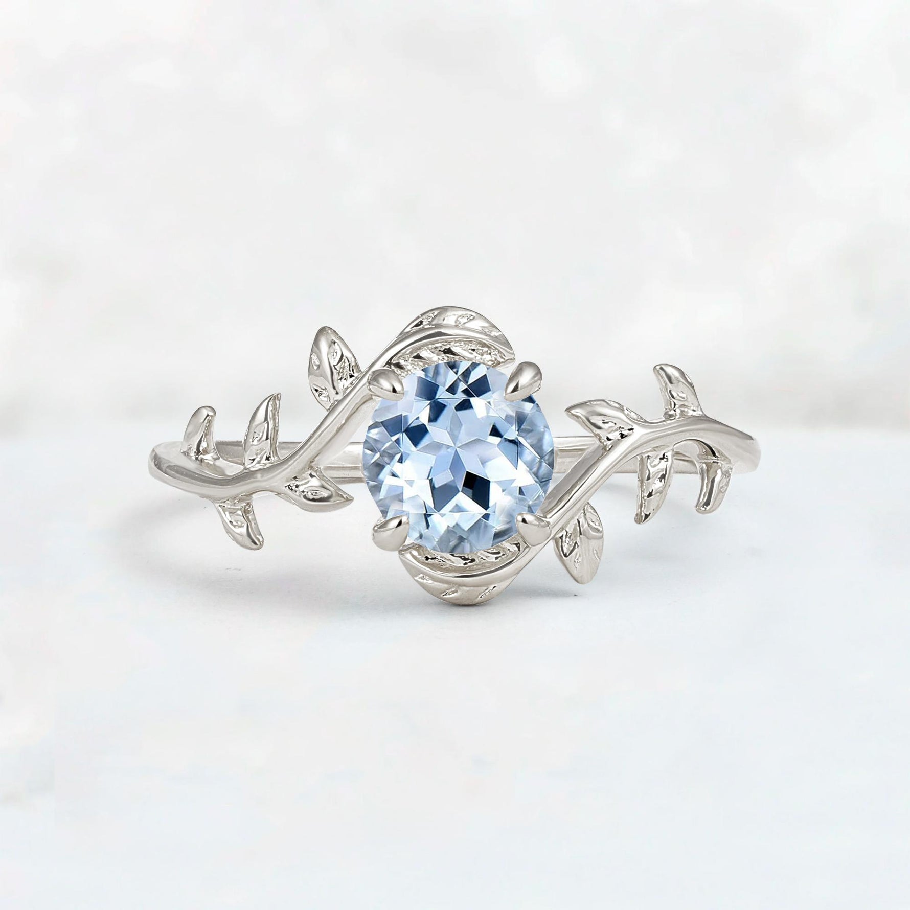 Round Cut Nature-Inspired Aquamarine Solitaire Engagement Ring - Additional view
