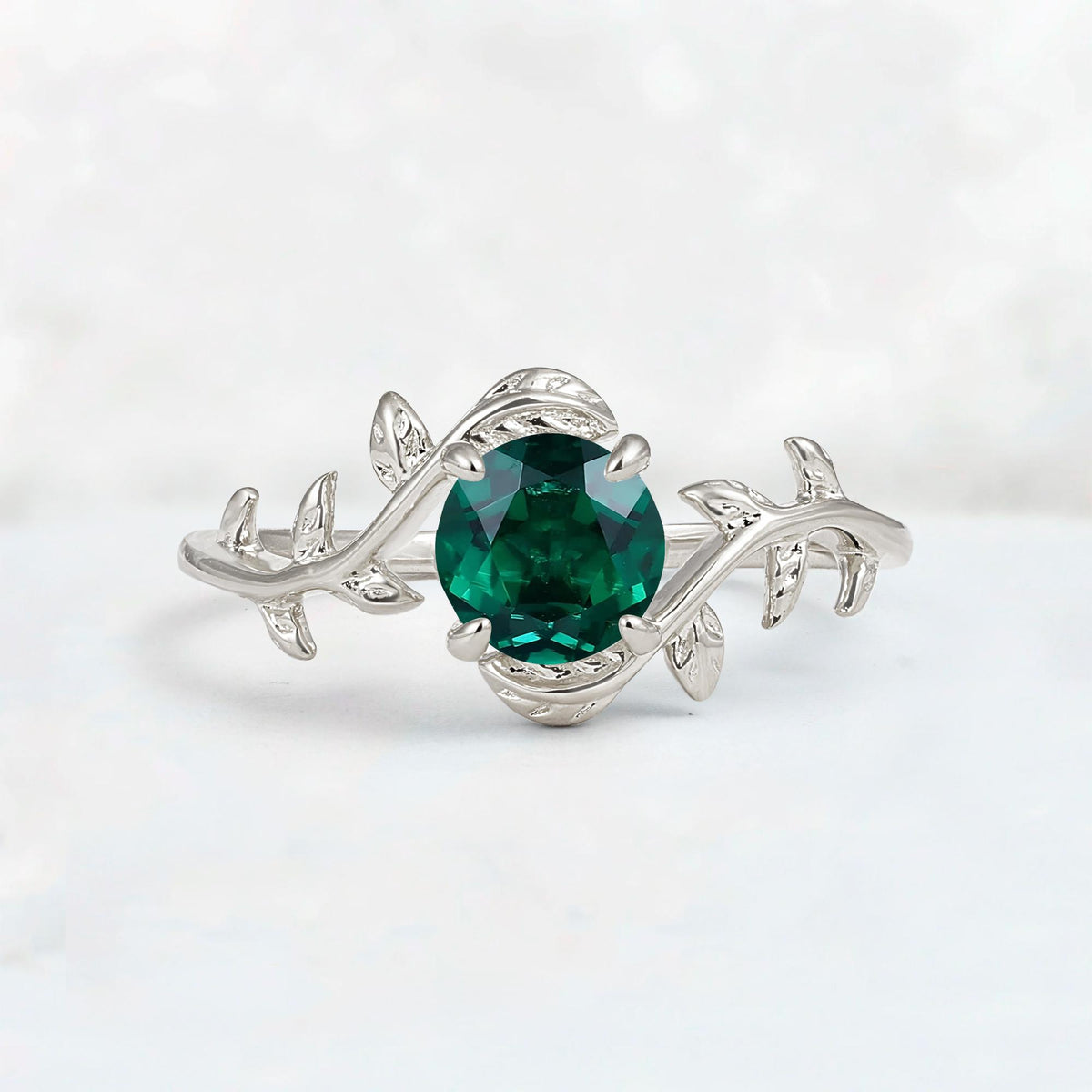 Round Cut Nature-Inspired Emerald Solitaire Engagement Ring - Additional view