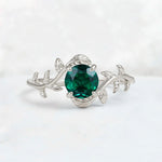 Round Cut Nature-Inspired Emerald Solitaire Engagement Ring - Additional view