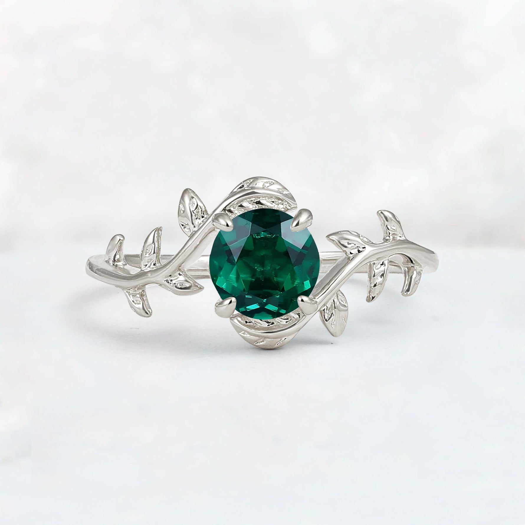 Round Cut Nature-Inspired Emerald Solitaire Engagement Ring - Additional view