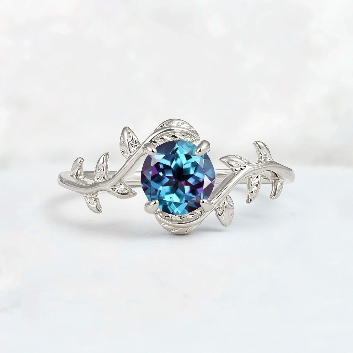 Round Cut Nature-Inspired Alexandrite Solitaire Engagement Ring - Additional view