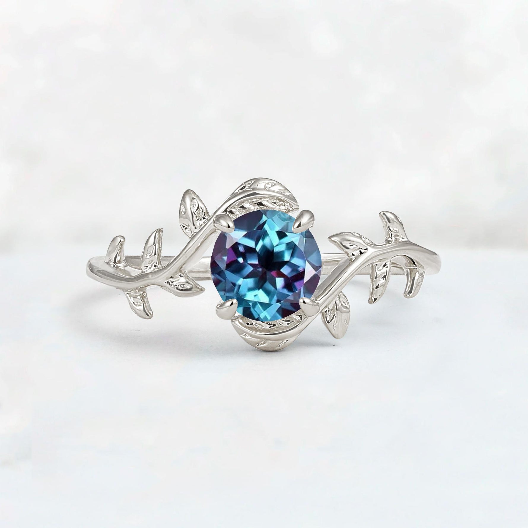 Round Cut Nature-Inspired Alexandrite Solitaire Engagement Ring - Additional view