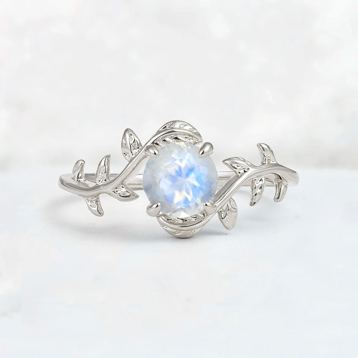 Round Cut Nature-Inspired Moonstone Solitaire Engagement Ring - Additional view