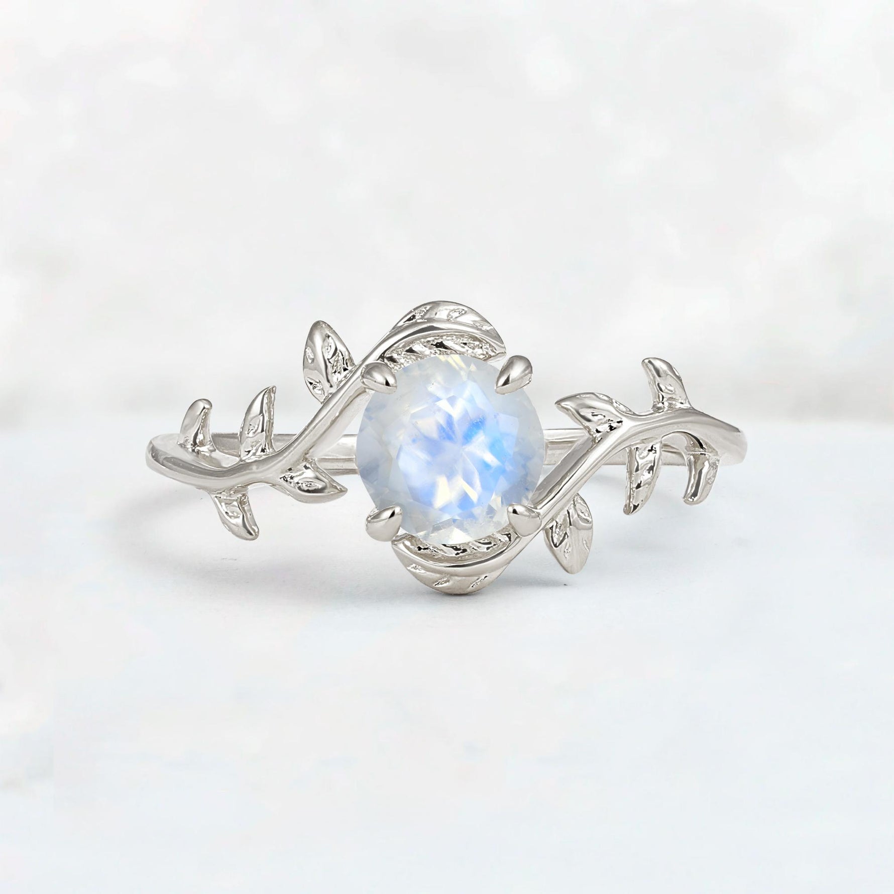 Round Cut Nature-Inspired Moonstone Solitaire Engagement Ring - Additional view