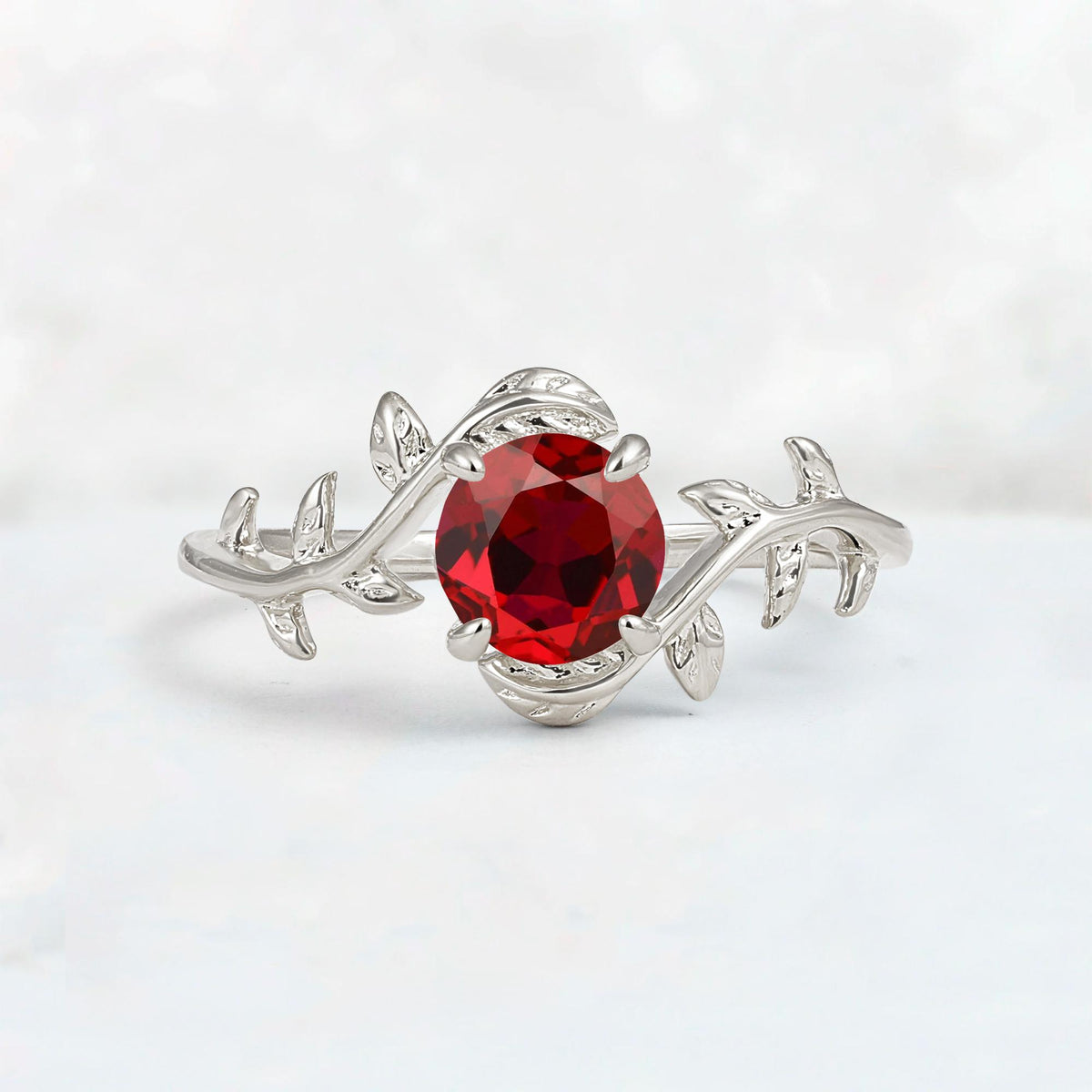 Round Cut Nature-Inspired Ruby Solitaire Engagement Ring - Additional view