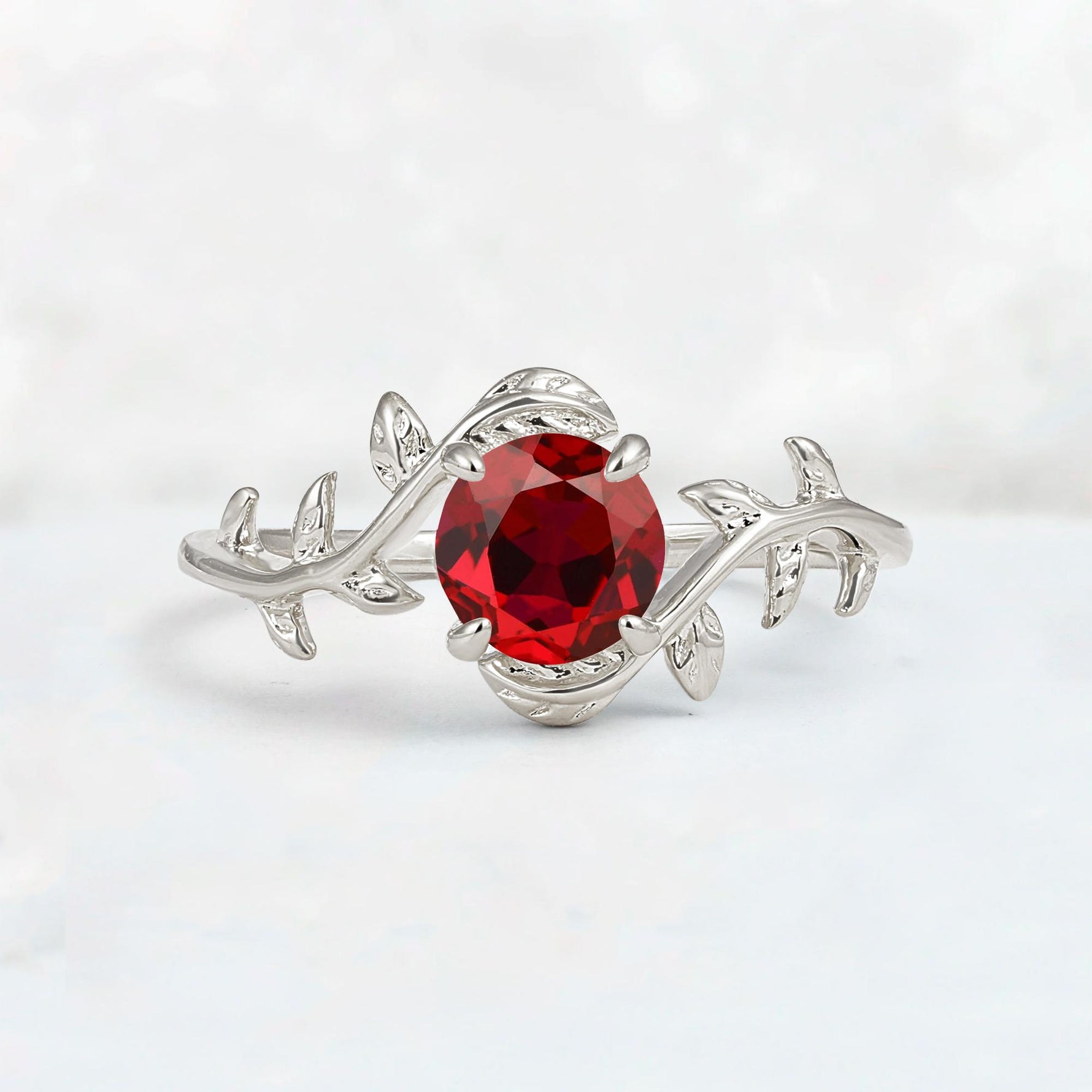 Round Cut Nature-Inspired Ruby Solitaire Engagement Ring - Additional view