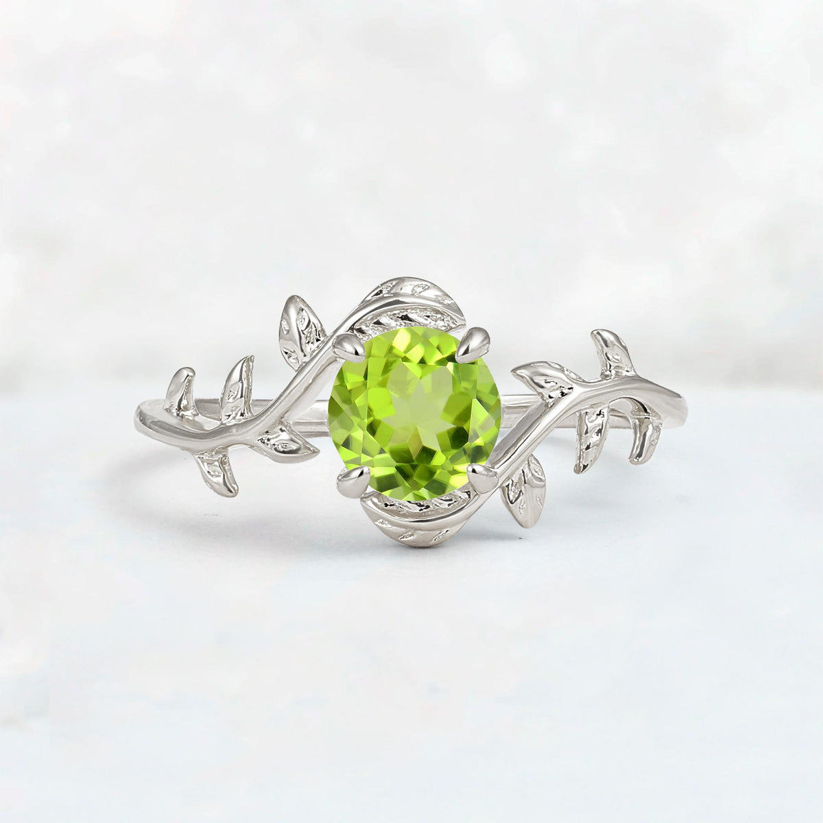 Round Cut Nature-Inspired Peridot Solitaire Engagement Ring - Additional view