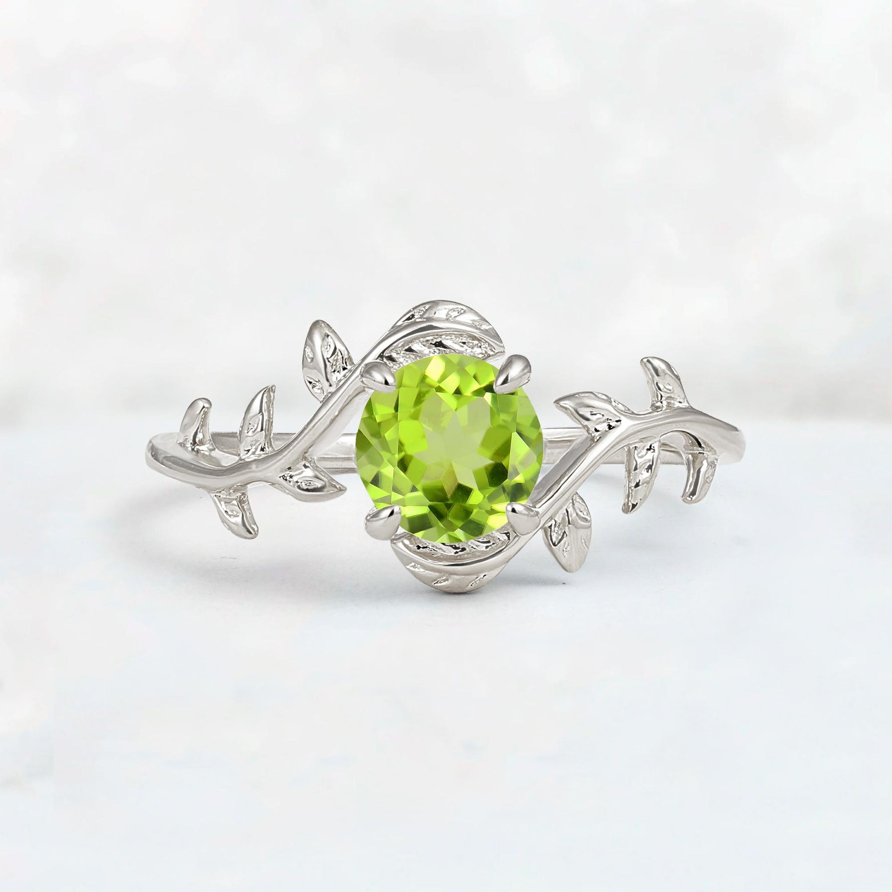 Round Cut Nature-Inspired Peridot Solitaire Engagement Ring - Additional view