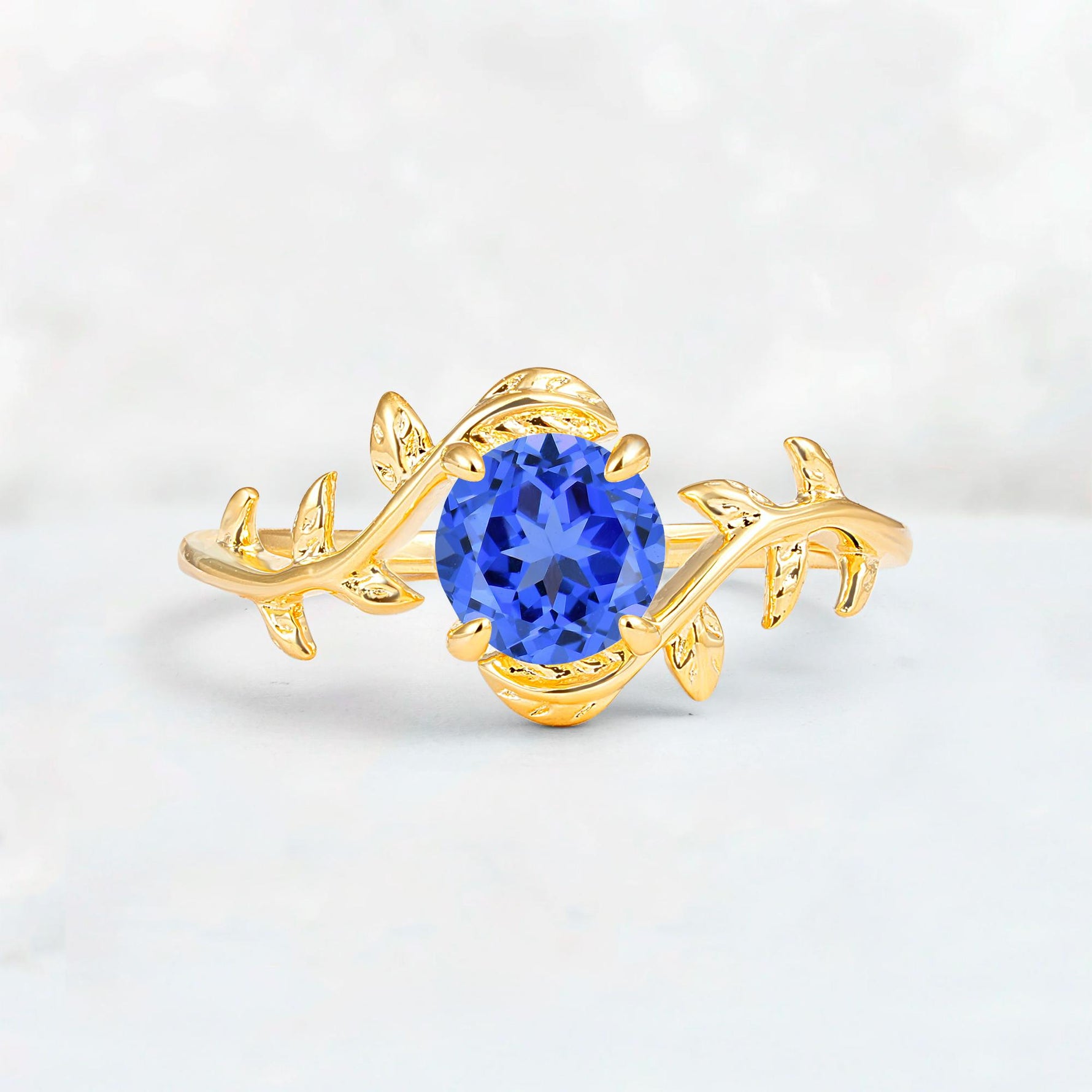 Round Cut Nature-Inspired Sapphire Solitaire Engagement Ring - Additional view