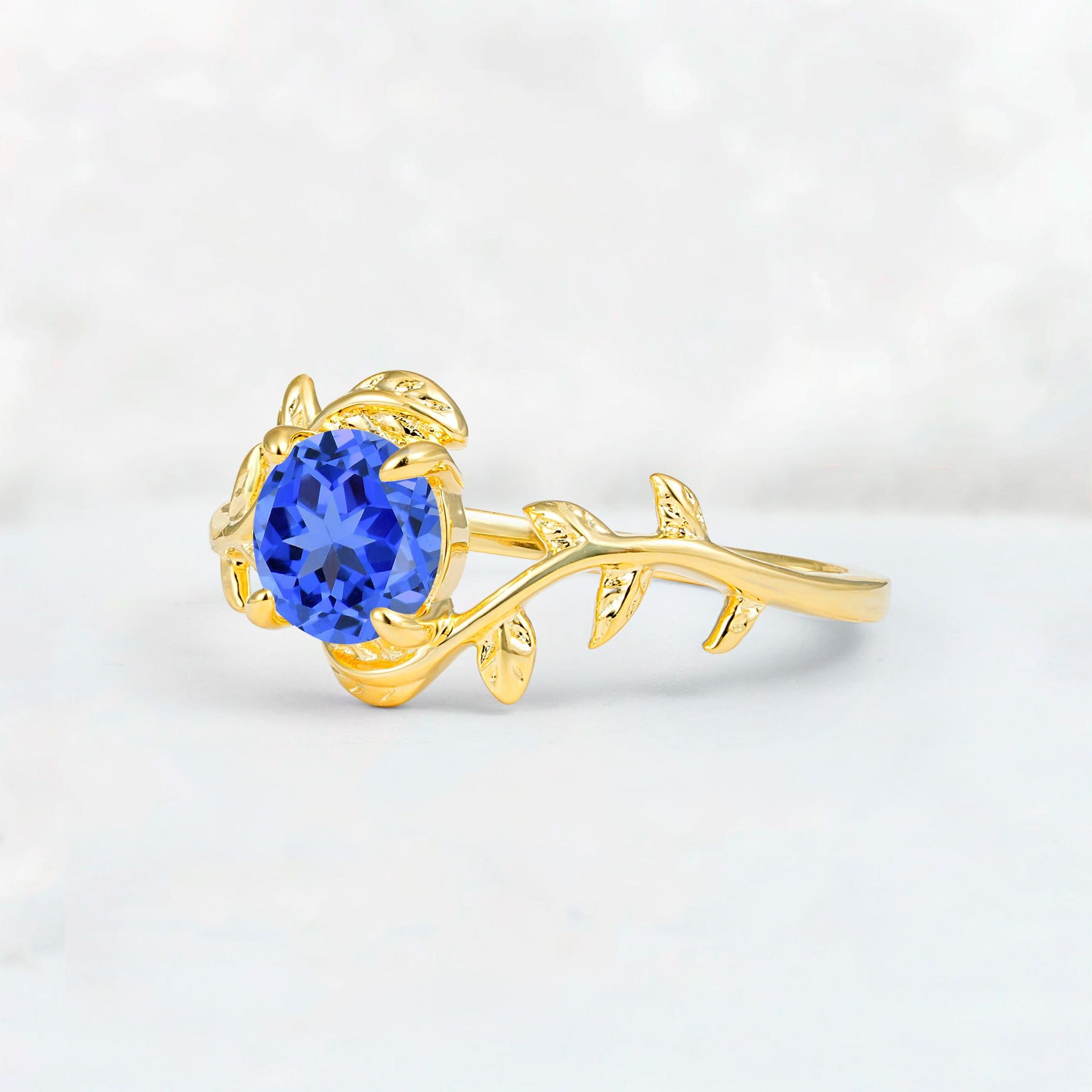 Round Cut Nature-Inspired Sapphire Solitaire Engagement Ring - Additional view