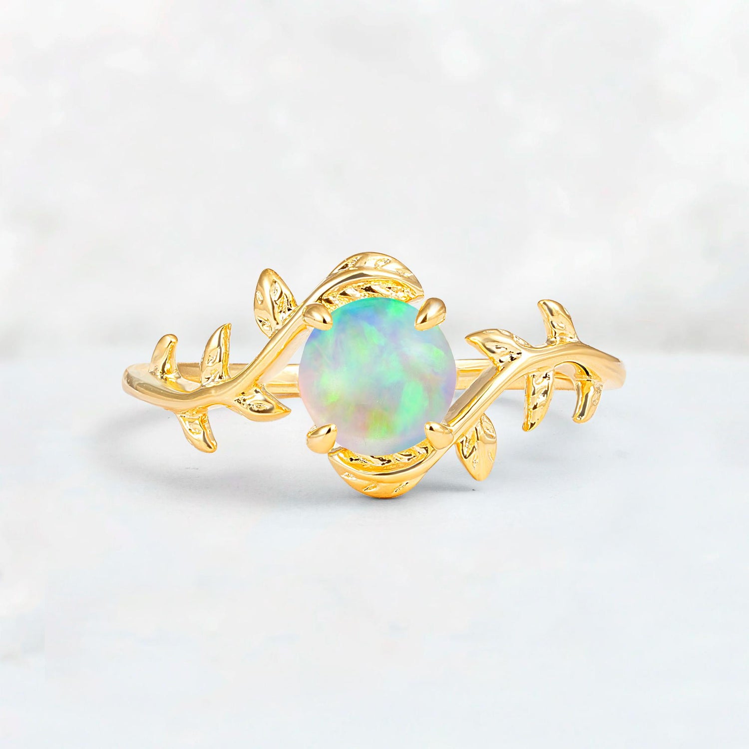 Round Cut Nature-Inspired Fire Opal Solitaire Engagement Ring - Additional view