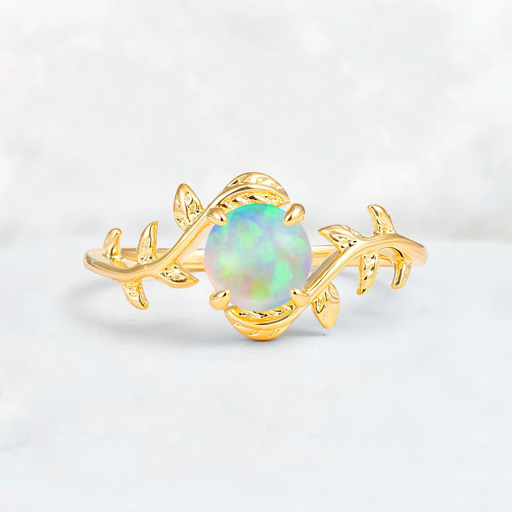 Round Cut Nature-Inspired Fire Opal Solitaire Engagement Ring - Additional view