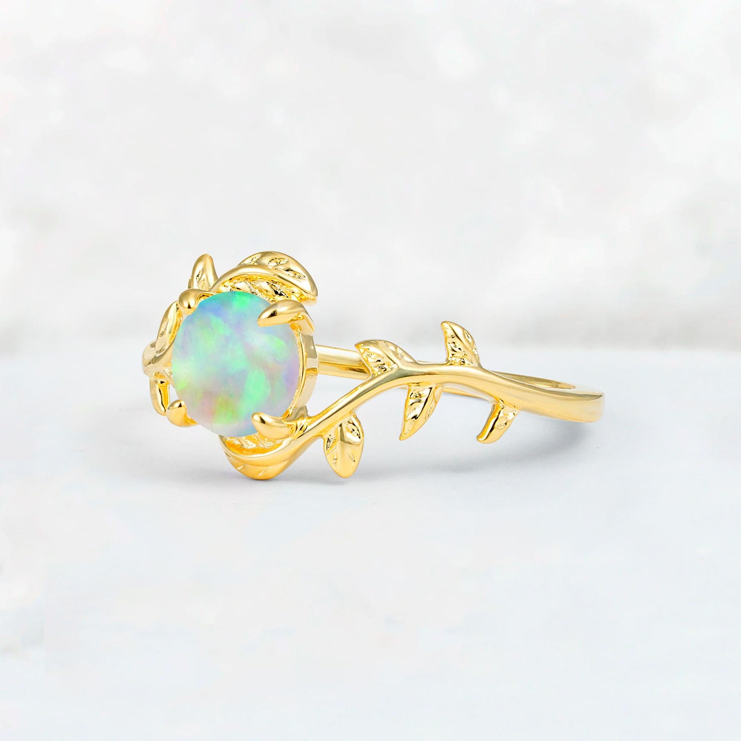 Round Cut Nature-Inspired Fire Opal Solitaire Engagement Ring - Additional view