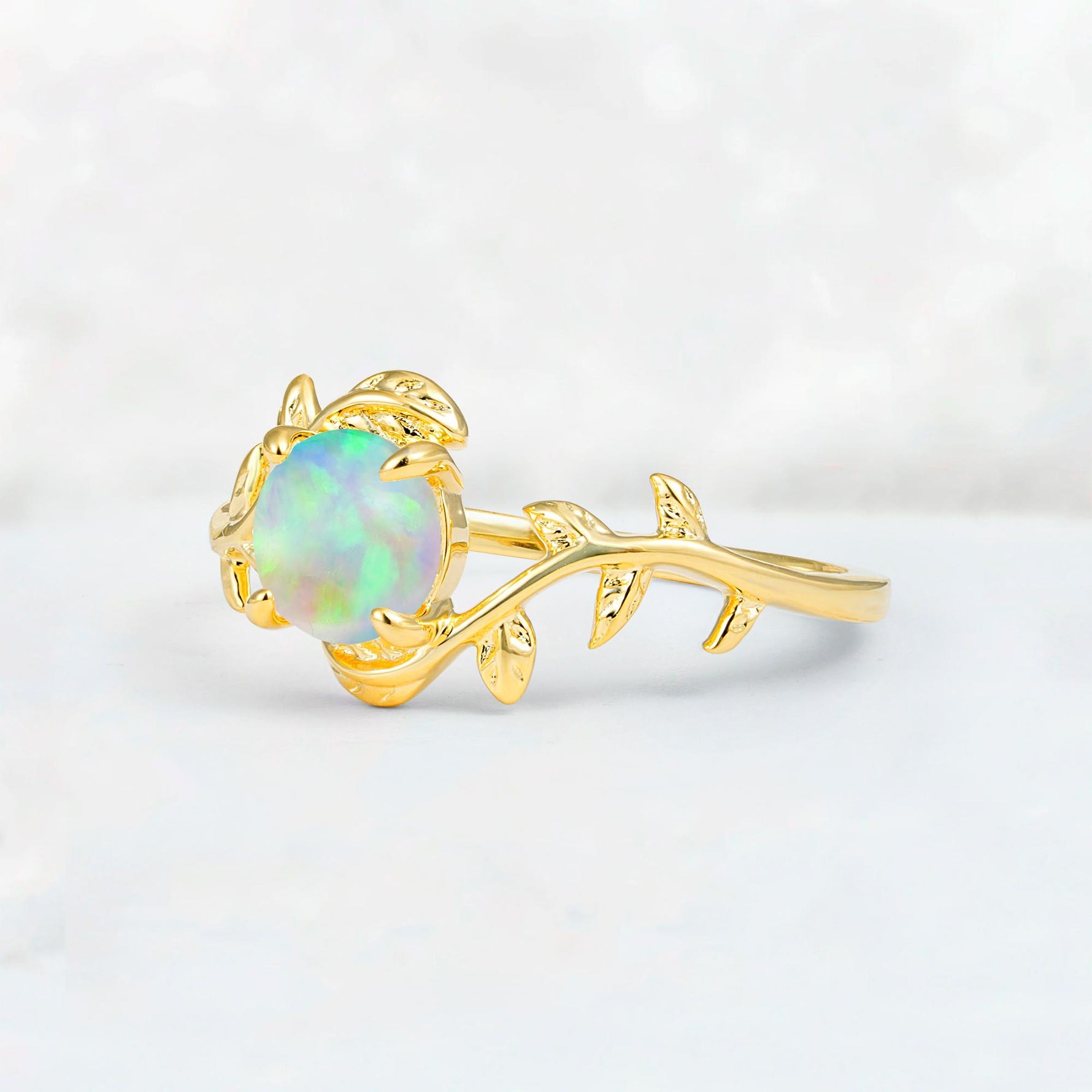 Round Cut Nature-Inspired Fire Opal Solitaire Engagement Ring - Additional view