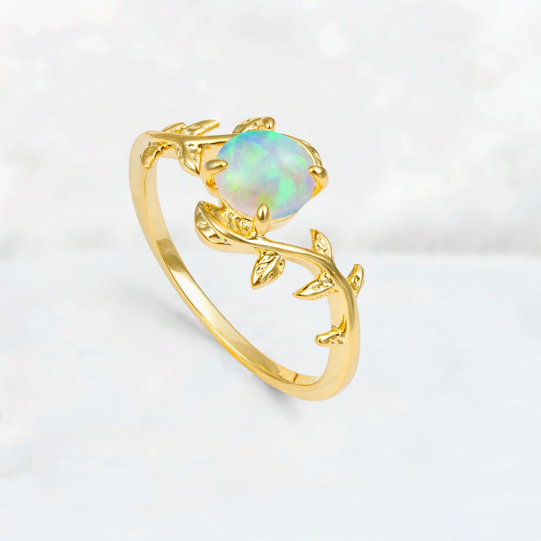 Round Cut Nature-Inspired Fire Opal Solitaire Engagement Ring - Additional view