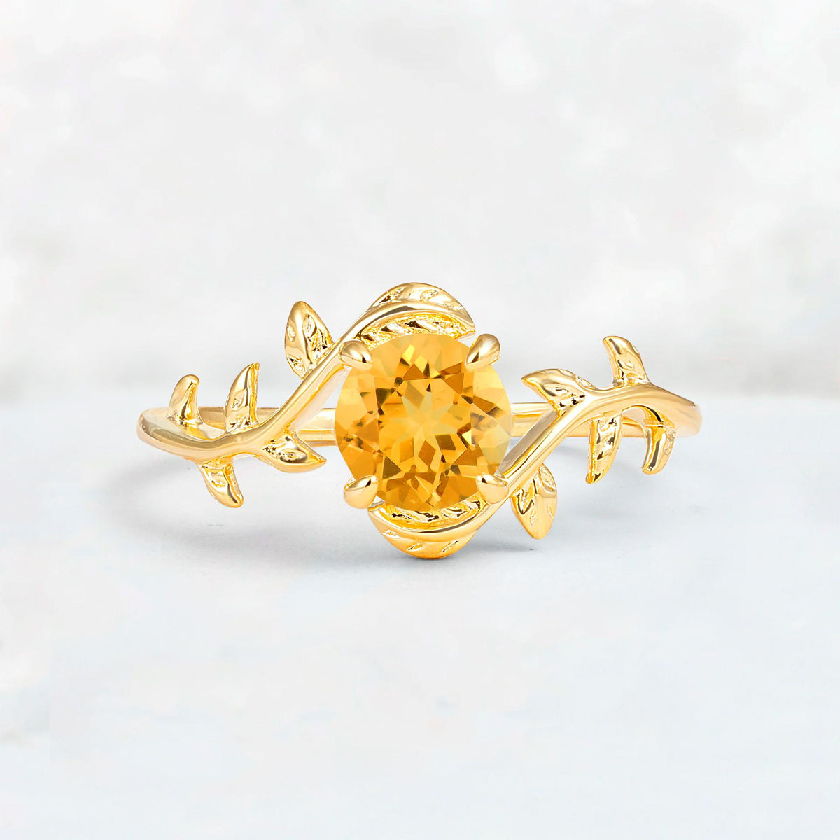 Round Cut Nature-Inspired Citrine Solitaire Engagement Ring - Additional view