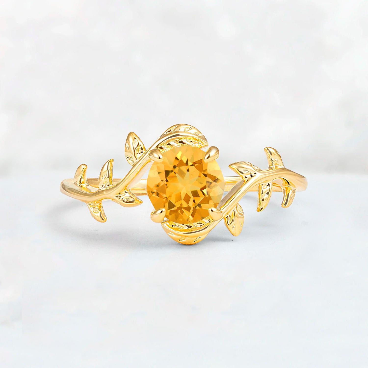 Round Cut Nature-Inspired Citrine Solitaire Engagement Ring - Additional view